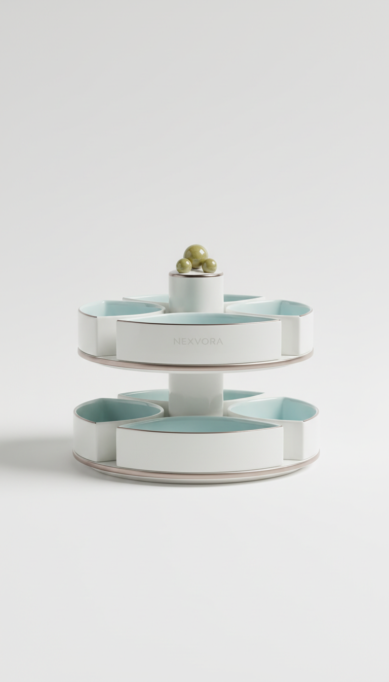 Refined porcelain beauty organizer with metallic trim