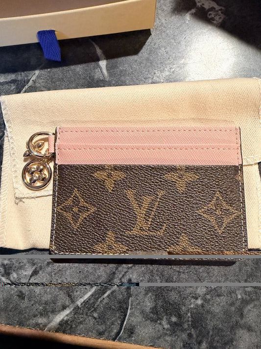Louis Vuitton Monogram Card Holder Wallet with Keychain Brown/Pink