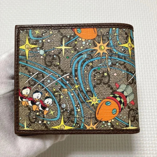 Unused Gucci x Disney Donald Duck GG Folding Wallet with Box & Bag