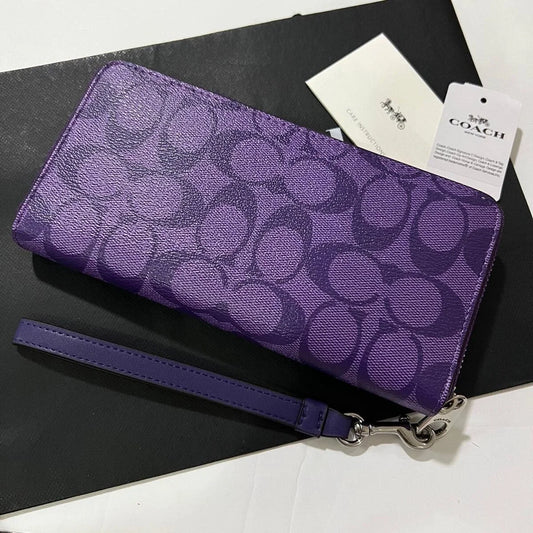 Coach C4452 Long Zip Wallet with Strap Purple Signature New
