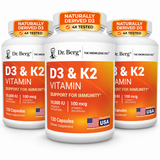 Dr. Berg Vitamin D3 K2 w/ MCT Oil 10,000 IU D3 100mcg K2 120 Capsules Supplement (PACK OF THREE)
