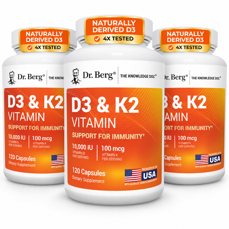 Dr. Berg Vitamin D3 K2 w/ MCT Oil 10,000 IU D3 100mcg K2 120 Capsules Supplement (PACK OF THREE)