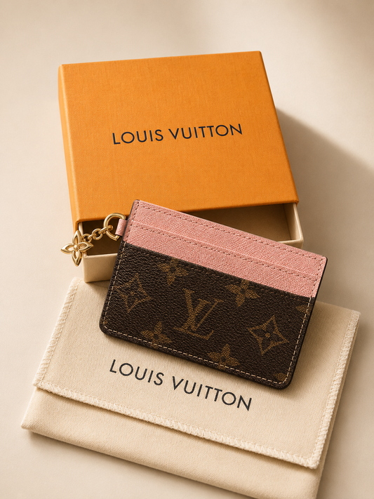 Louis Vuitton Monogram Card Holder Wallet with Keychain Brown/Pink