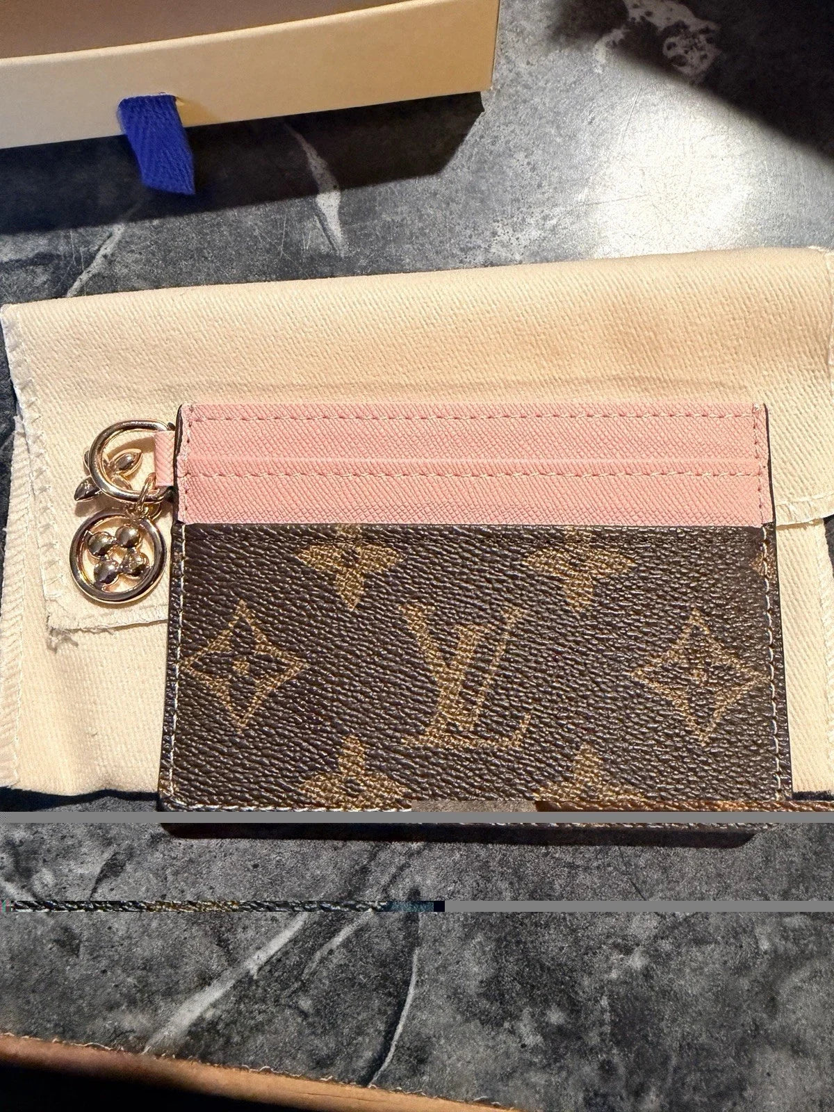 Louis Vuitton Monogram Card Holder Wallet with Keychain Brown/Pink