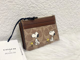 Coach X Peanuts Mini Skinny ID Case Signature Canvas Snoopy CBT14 NWT