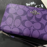 Coach C4452 Long Zip Wallet with Strap Purple Signature New
