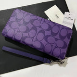 Coach C4452 Long Zip Wallet with Strap Purple Signature New