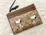 Coach X Peanuts Mini Skinny ID Case Signature Canvas Snoopy CBT14 NWT