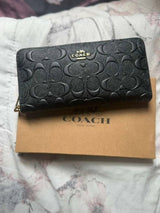 Coach Black Signature C Embossed Zip Around Long Wallet Wristlet NIB