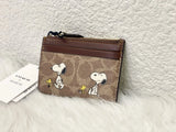 Coach X Peanuts Mini Skinny ID Case Signature Canvas Snoopy CBT14 NWT
